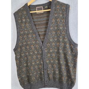 Vintage Mens L Vest PAOLO CONTI Wool Blend Geo Print Dad Grandpa Academia Preppy